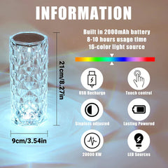 Crystal Rose Diamond Table Lamp 16 Color Remote