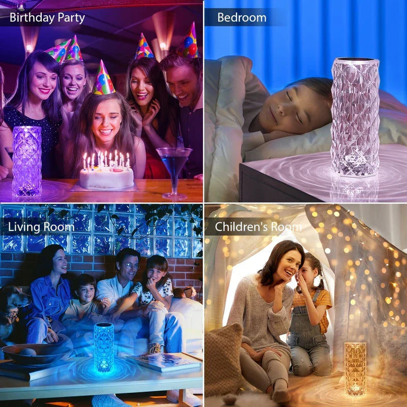 Crystal Rose Diamond Table Lamp 16 Color Remote