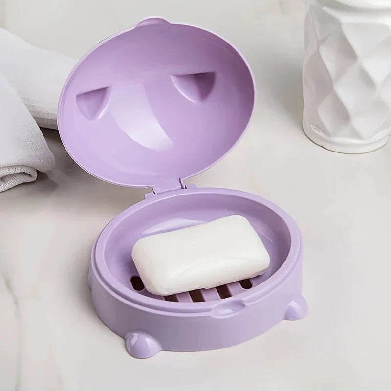 Cute Cartoon Draining Soap Dish Holder Box