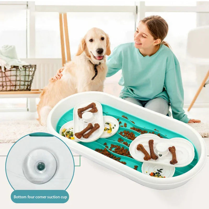 Double Bowl Slow Feeder Pet Dish Dog Cat