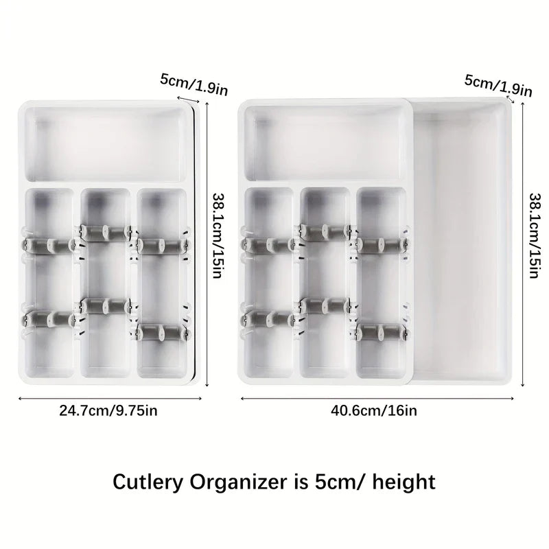 Expandable Bamboo Cutlery Drawer Organizer Tray