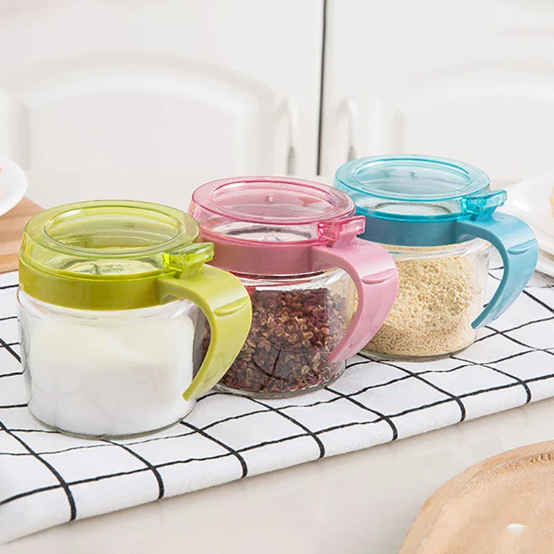 Glass Seasoning Condiment Box Set With Spoons