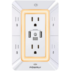 Multi-Function Wall Charger & Surge Protector: 6 Outlets with USB-C Port (3-Sided Design)