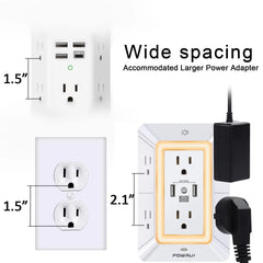 Multi-Function Wall Charger & Surge Protector: 6 Outlets with USB-C Port (3-Sided Design)