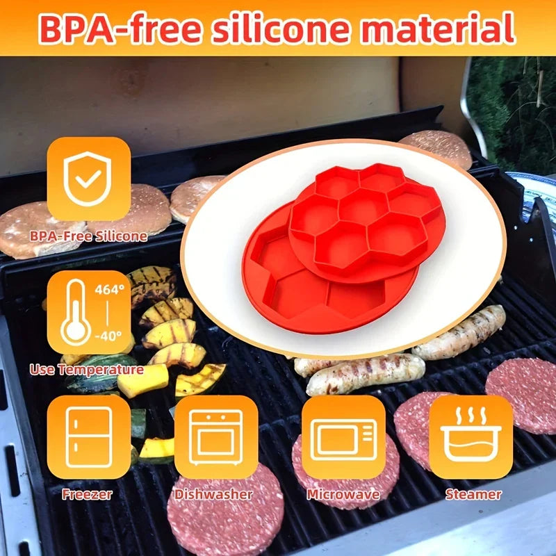 Hexagon Silicone Burger Press Patty Mold Maker