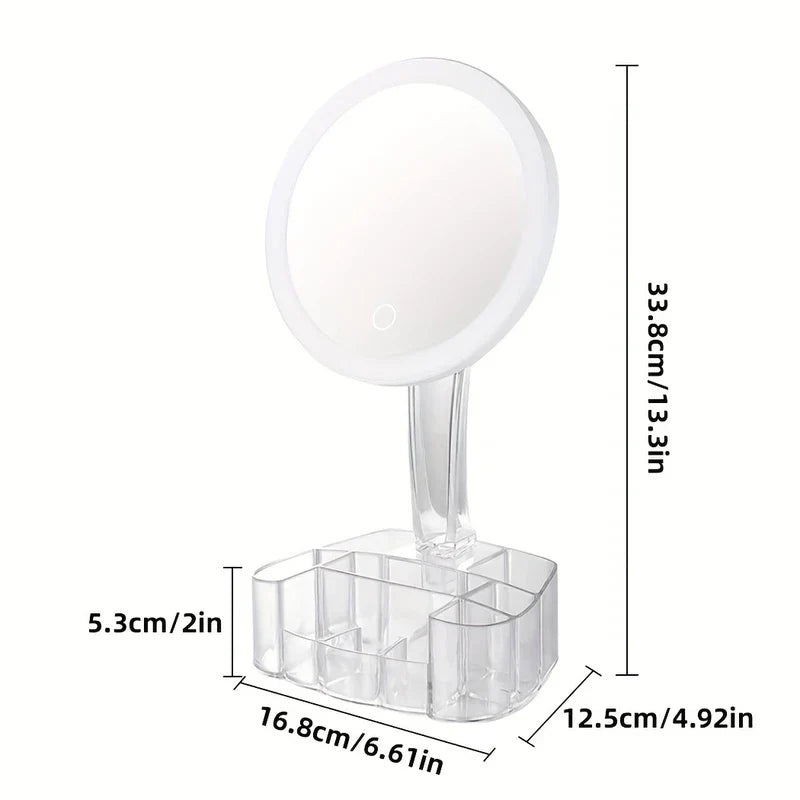 LED Makeup Mirror with Organizer Base USB-Battery