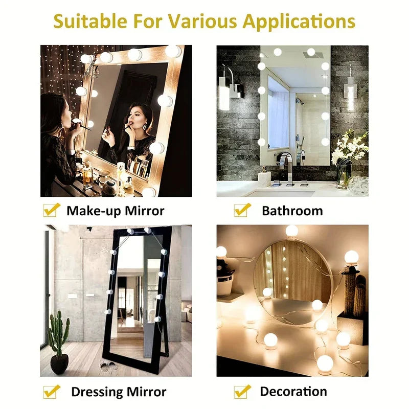 LED Vanity Mirror Light Kit 10 Dimmable Bulbs 3 Modes
