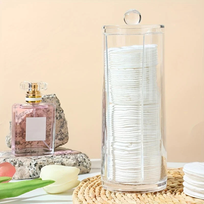Large Round Acrylic Cotton Pad Makeup Organizer Box