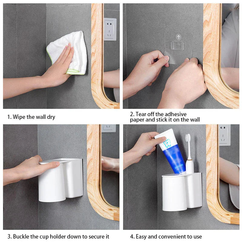 Magnetic Inverted Toothbrush Mouthwash Cup Holder