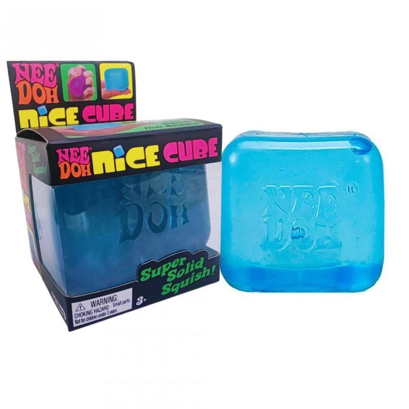 NEE DOH Nice Cube Blue squishy stress relief toy in retail packaging 