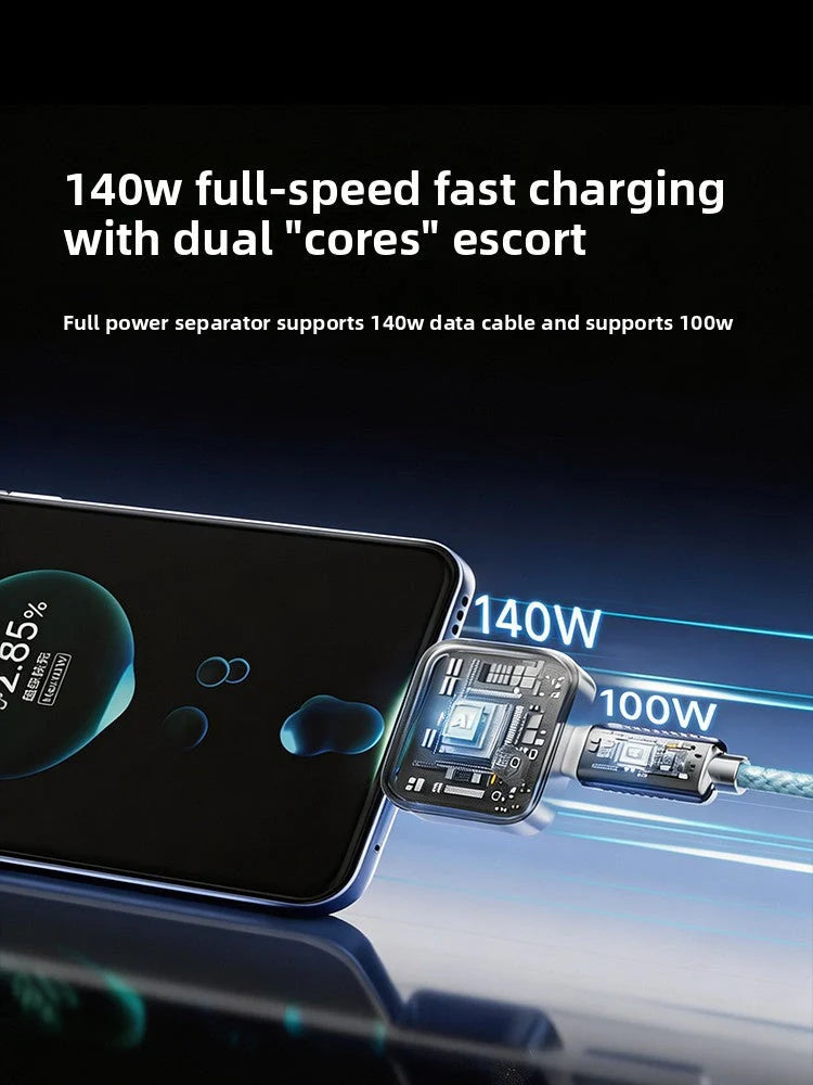 140W AI Fast Charger: Type-C Auto Power-Off & Overcharge Protection Cable