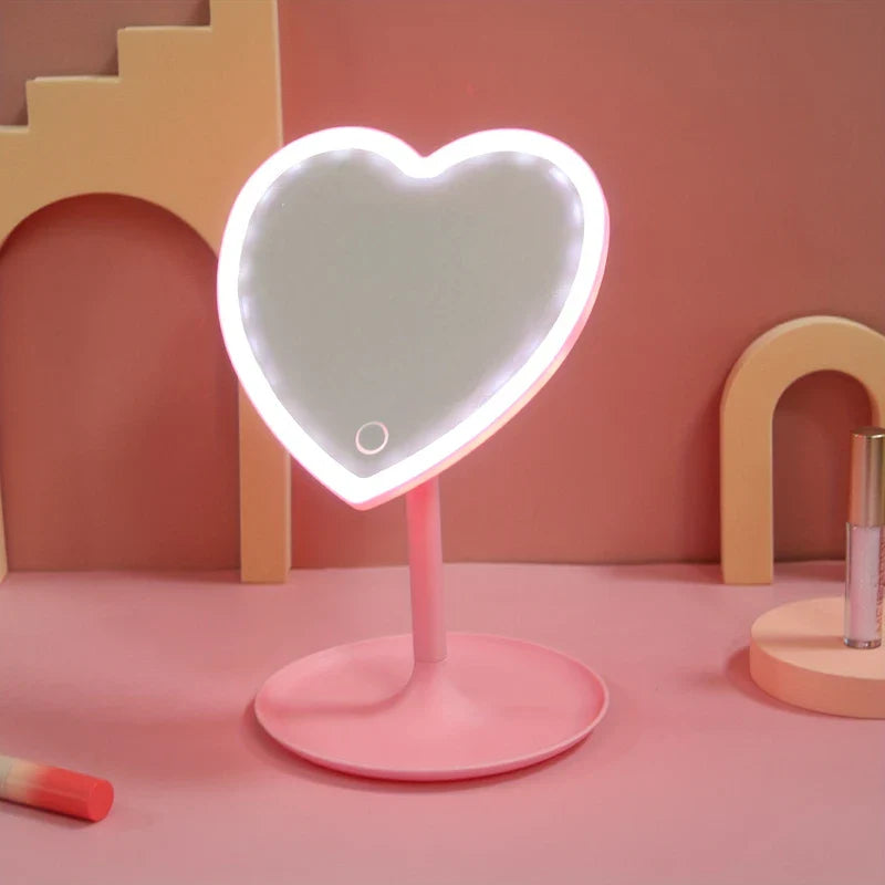Pink Heart Shaped LED Vanity Makeup Mirror