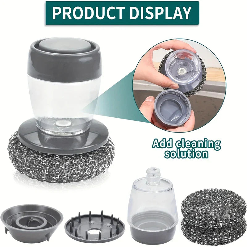 Pot Scrubber Brush with Soap Dispensing Handle