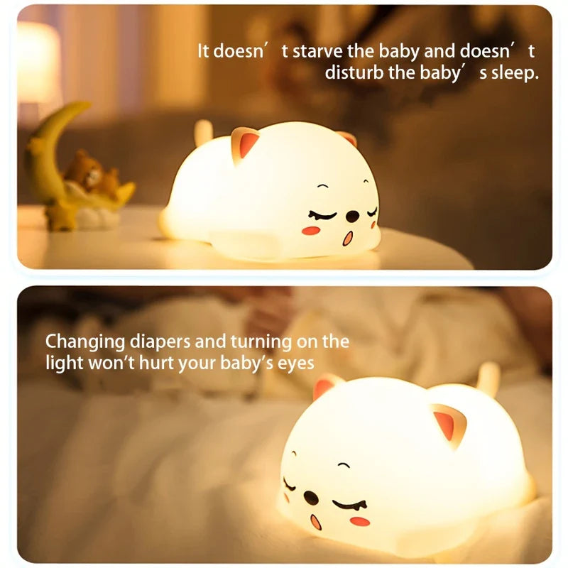 Purring Cat Silicone LED Night Light USB Rechargeable