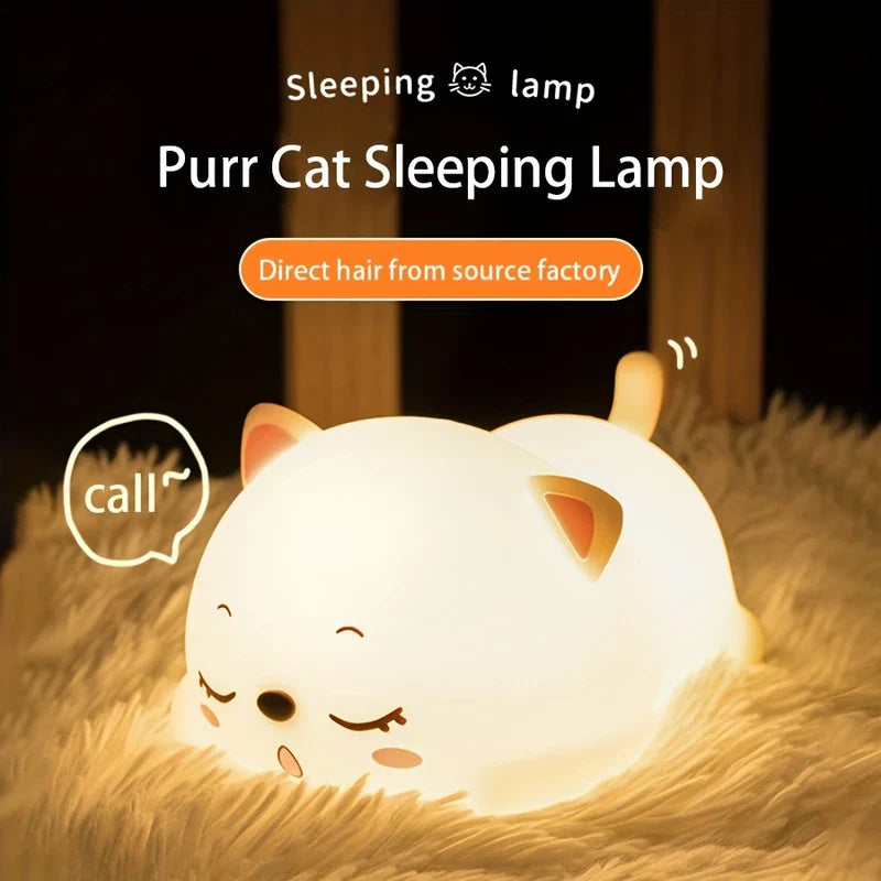 Purring Cat Silicone LED Night Light USB Rechargeable