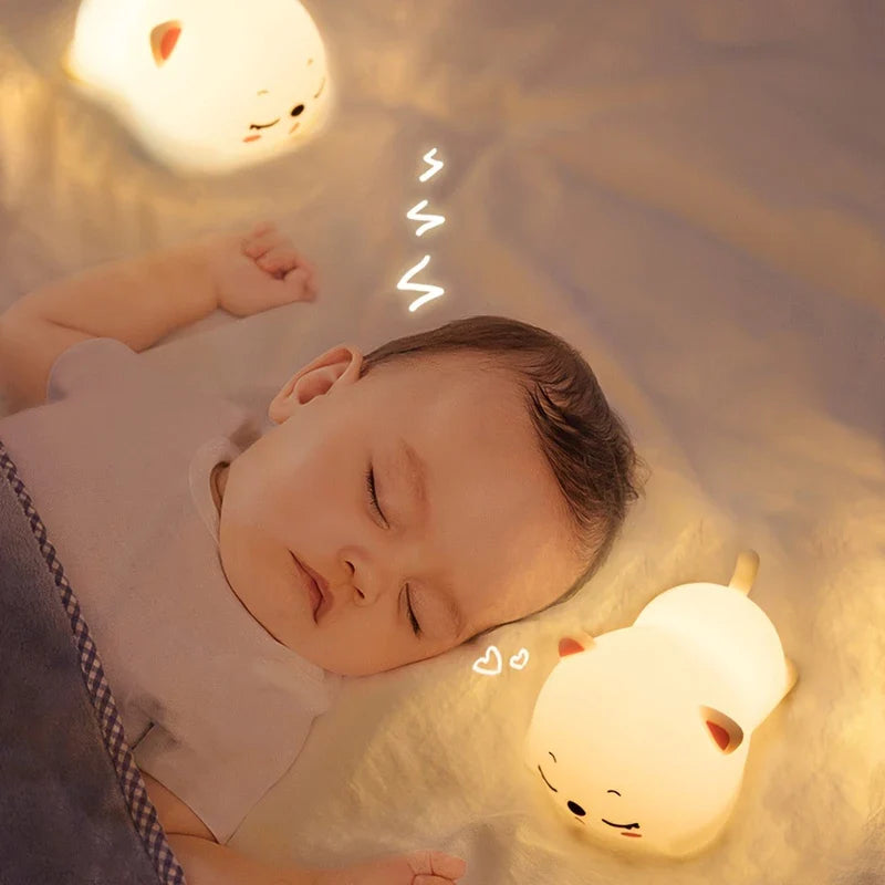 Purring Cat Silicone LED Night Light USB Rechargeable