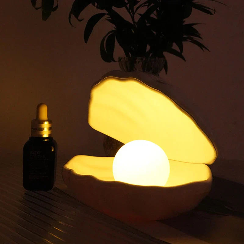 Shell Shaped Pearl Led Night Light Lamp Decor