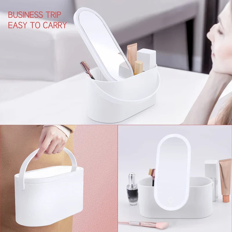 Travel Makeup Case with LED Mirror Organizer