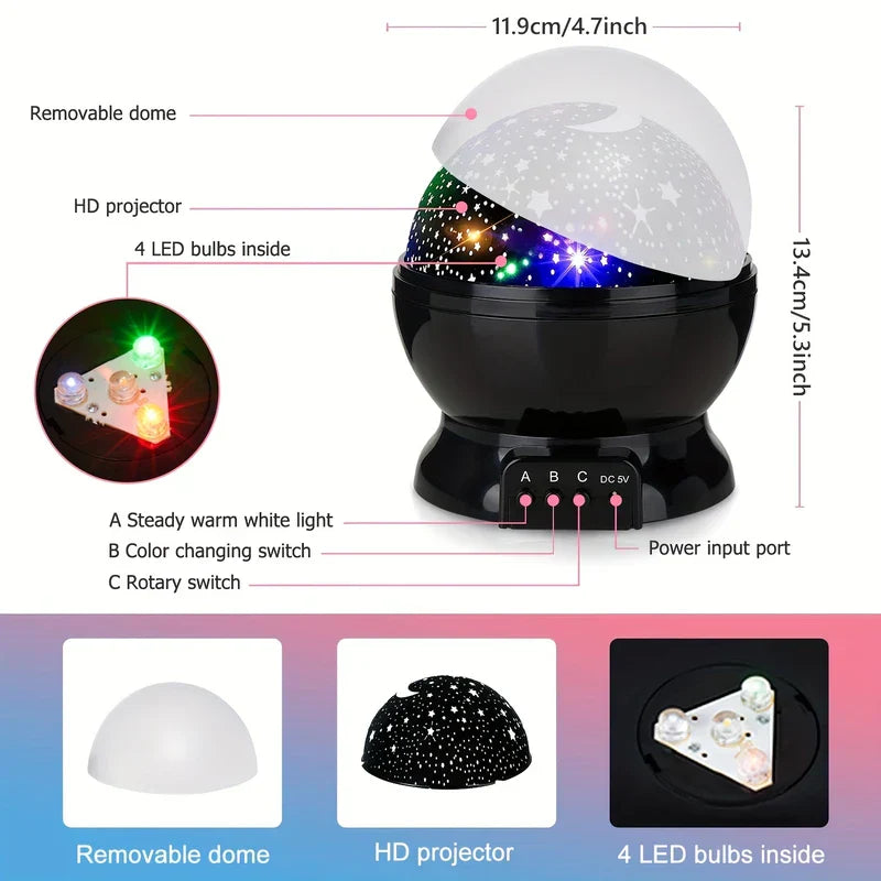 USB Rotating Star Projector LED Night Light