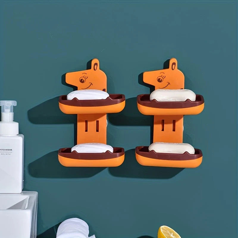 Wall Mount Draining Soap Dish Holder Box Adhesive