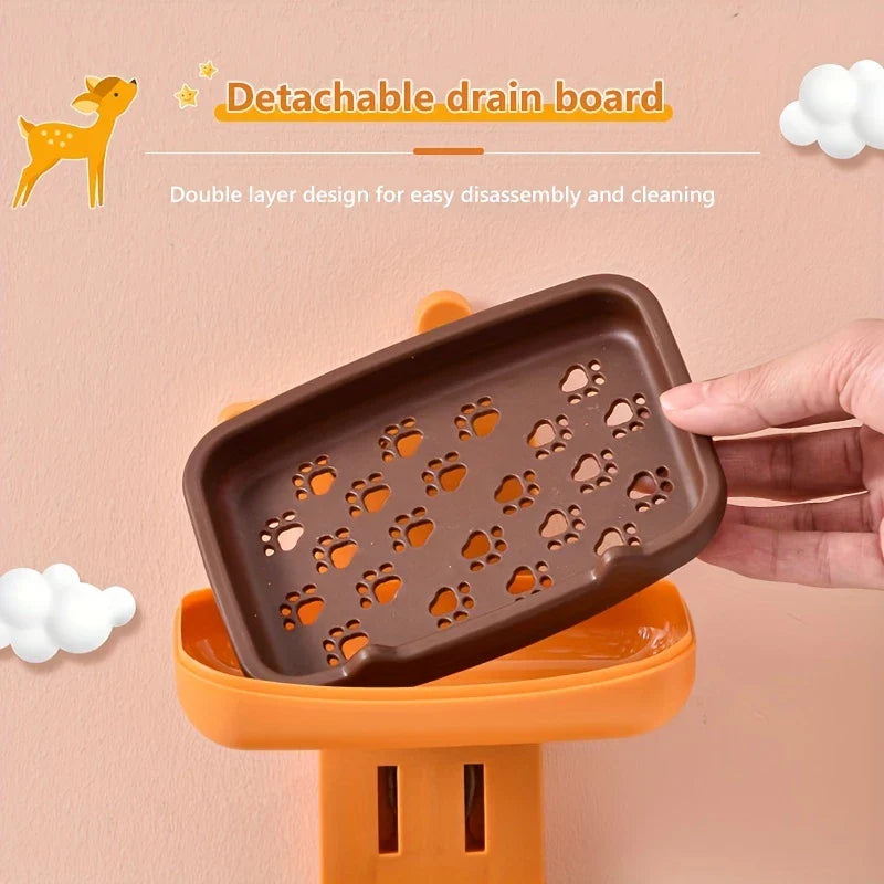 Wall Mount Draining Soap Dish Holder Box Adhesive