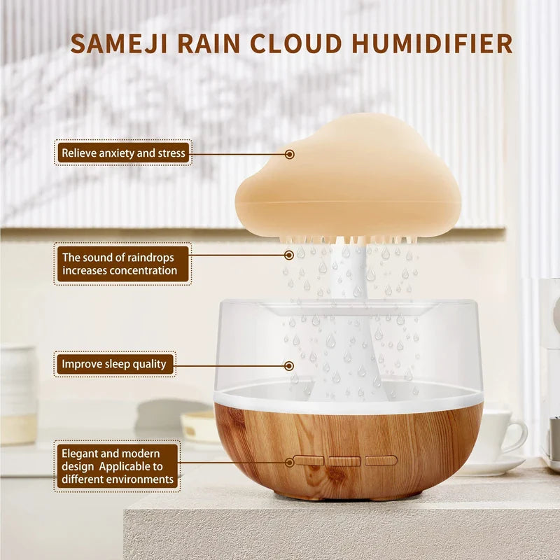 Wood Grain Cloud Rain Drop Humidifier Diffuser