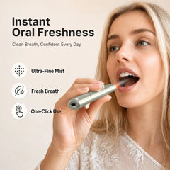 Woman using Zdeer oral spray for instant fresh breath