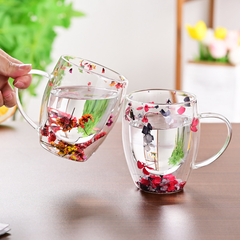 Handcrafted Double-Wall Floral Glass Cup – Elegant Gift for Coffee & Tea Lovers