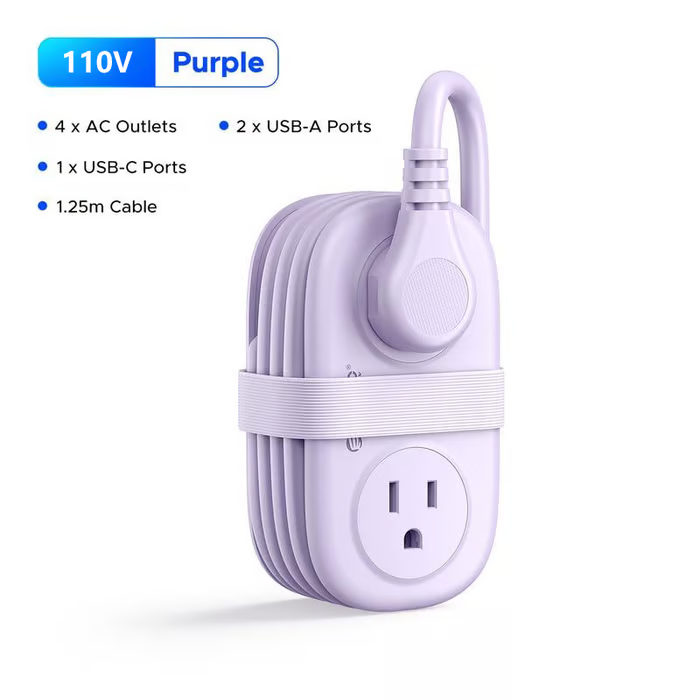 Travel Power Strip, ORICO 4 Outlets 2 USB Ports (1 USB C) with 4FT Wrapped Short Extension Cord Small Power Strip New HomeGoods