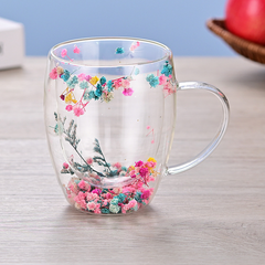 Handcrafted Double-Wall Floral Glass Cup – Elegant Gift for Coffee & Tea Lovers