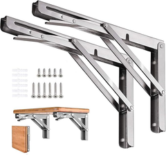 2 PCS Heavy Duty Folding Shelf Brackets - Wall Mounted for Bench Table with Screws