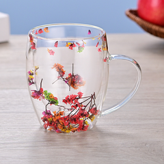 Handcrafted Double-Wall Floral Glass Cup – Elegant Gift for Coffee & Tea Lovers