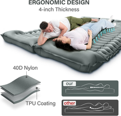 Double Camping Sleeping Pad – 4" Ultra-Thick Foot-Pump Design