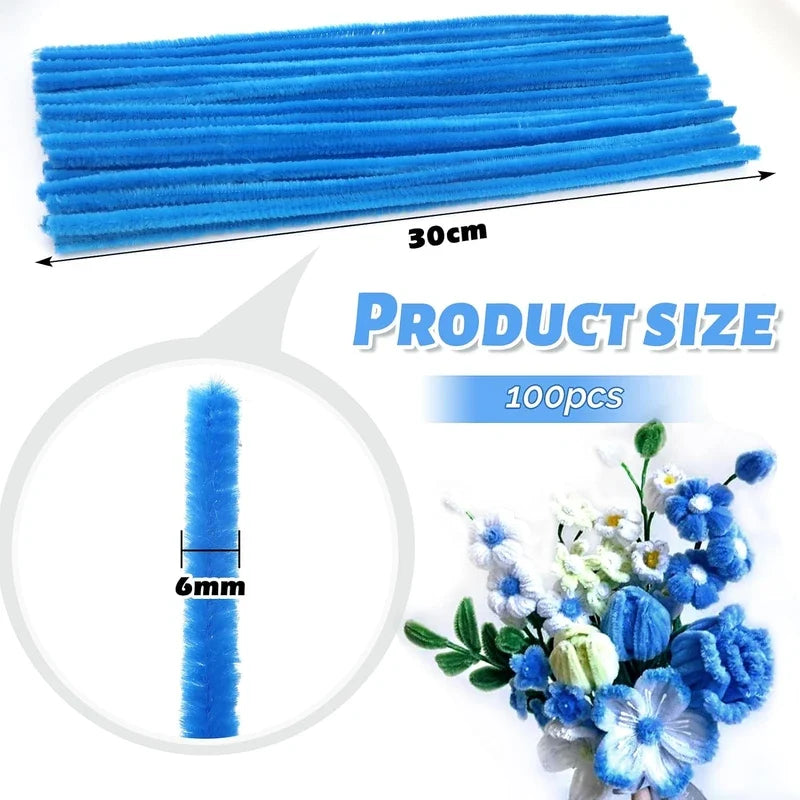 TOAOB 100pcs Lake Blue Pipe Cleaners Craft Supplies Chenille Stems | Pipe Cleaners 6mm x 12 Inch Fuz