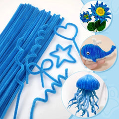 TOAOB 100pcs Lake Blue Pipe Cleaners Craft Supplies Chenille Stems | Pipe Cleaners 6mm x 12 Inch Fuz
