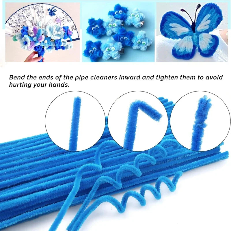 TOAOB 100pcs Lake Blue Pipe Cleaners Craft Supplies Chenille Stems | Pipe Cleaners 6mm x 12 Inch Fuz