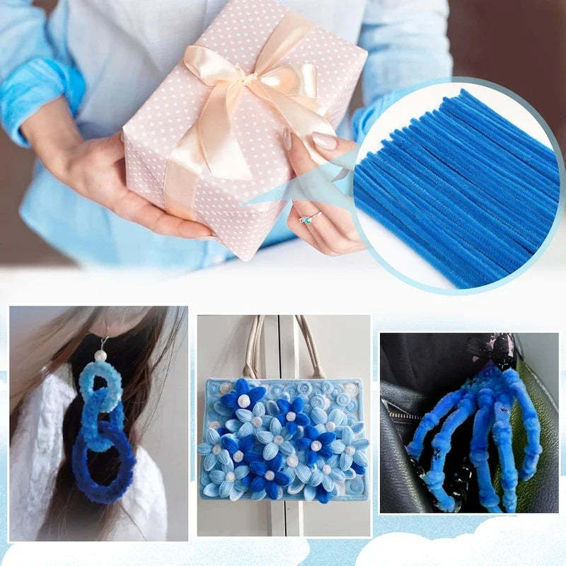 TOAOB 100pcs Lake Blue Pipe Cleaners Craft Supplies Chenille Stems | Pipe Cleaners 6mm x 12 Inch Fuz