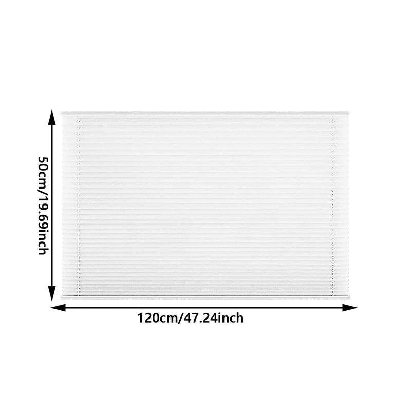 White no tools cellular shades marked with 50cm by 120cm size parameters