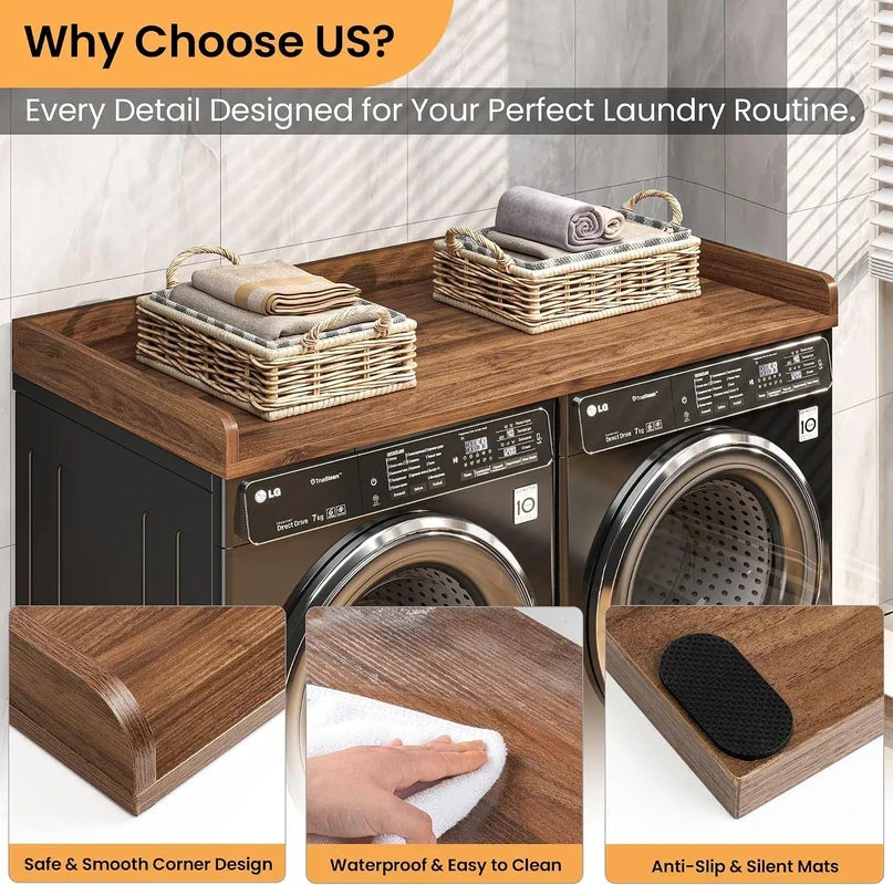 Wood washer dryer countertop displays premium features waterproof easy to clean anti slip mat
