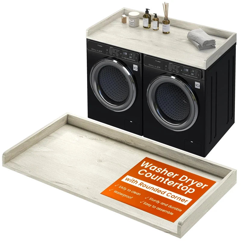 Washer Dryer Countertop, 27.5"x54" Wood Washer and Dryer Countertop with 2.95" Edge Rails, Laundry M
