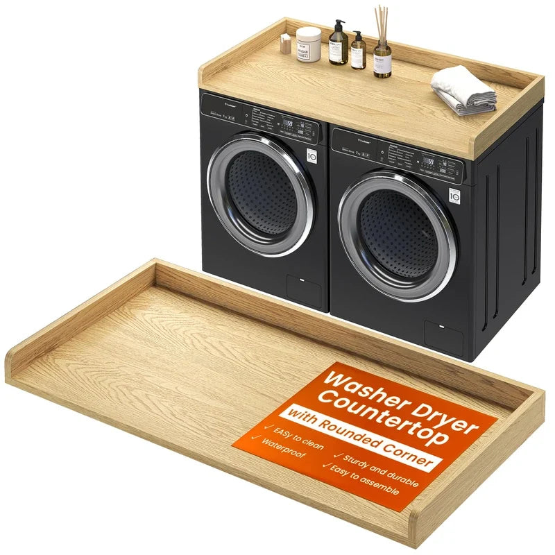 Washer Dryer Countertop, 27.5"x54" Wood Washer and Dryer Countertop with 2.95" Edge Rails, Laundry M