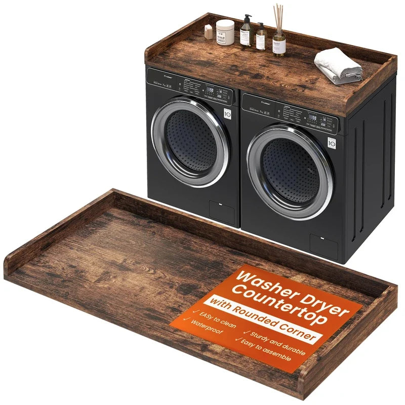 Washer Dryer Countertop, 27.5"x54" Wood Washer and Dryer Countertop with 2.95" Edge Rails, Laundry M