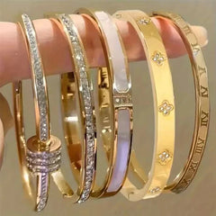 5-Piece Titanium Steel Starry Sky Bangles, 18K Gold-Plated