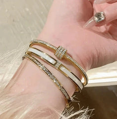 5-Piece Titanium Steel Starry Sky Bangles, 18K Gold-Plated