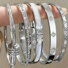 5-Piece Titanium Steel Starry Sky Bangles, 18K Gold-Plated