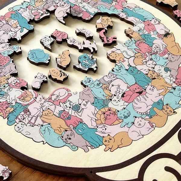 Colored Cat Shaped Wooden Jigsaw Puzzle - 135 Piece