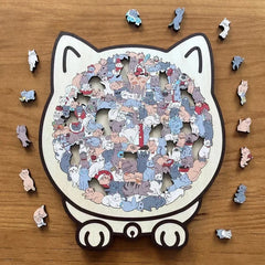 Colored Cat Shaped Wooden Jigsaw Puzzle - 135 Piece