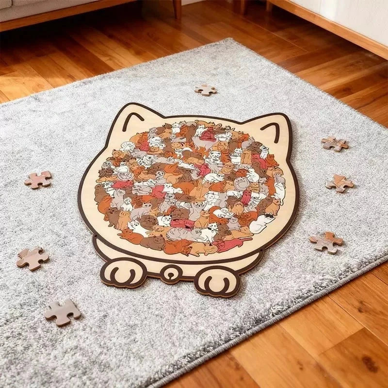 Colored Cat Shaped Wooden Jigsaw Puzzle - 135 Piece