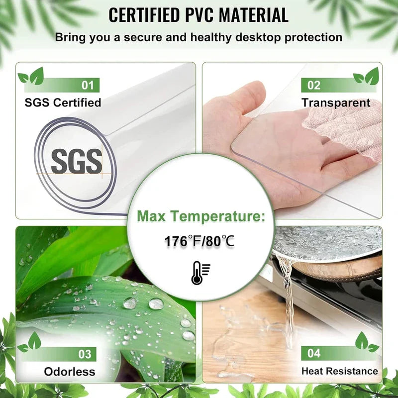 2mm Thick Waterproof PVC Table Protector 96x46 Inch - Clear Desk Cover for Office, Dining Room & Home