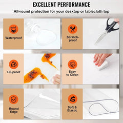2mm Thick Waterproof PVC Table Protector 96x46 Inch - Clear Desk Cover for Office, Dining Room & Home
